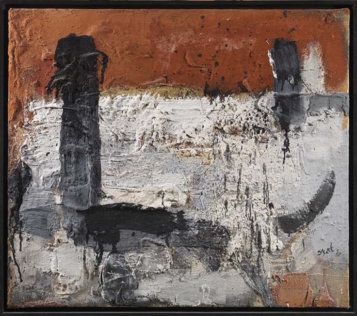 Bram Bogart | Signe paysage | 1958 | gemengde techniek op doek | 79 x 90 cm