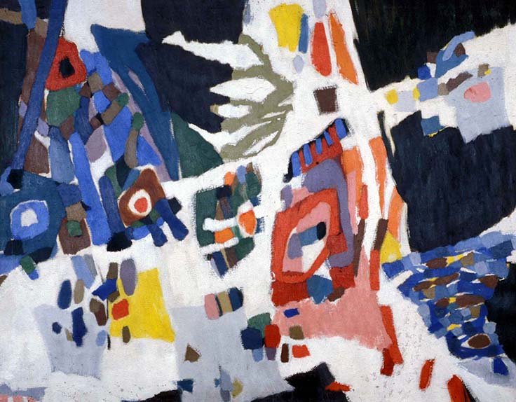 Frieda Hunziker | Compositie blauwgroen | ca. 1955 | olieverf op doek | 98 x 124 cm