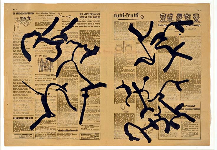 Piet Ouborg | Zonder titel | ca. 1949 | gouache op krant | 45 64 cm