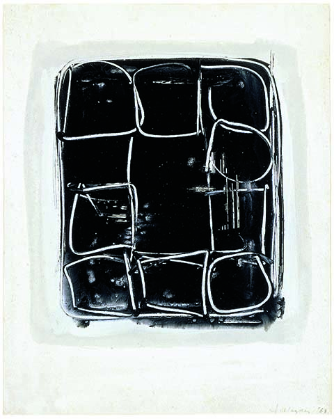 JCJ vanderHeyden | zwart vakwerk | 1963 | gemengde techtniek op papier | 29 x 23 cm