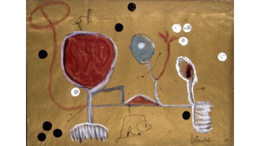 Piet Stenneberg | Zonder titel | 1951 | Aquarel, oostindische inkt op goudpapier | 24 x 34 cm